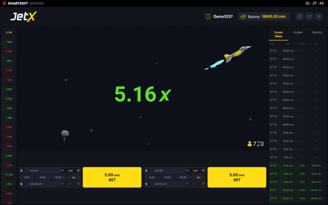 Gameplay de JetX - Avion volant dans l'espace
