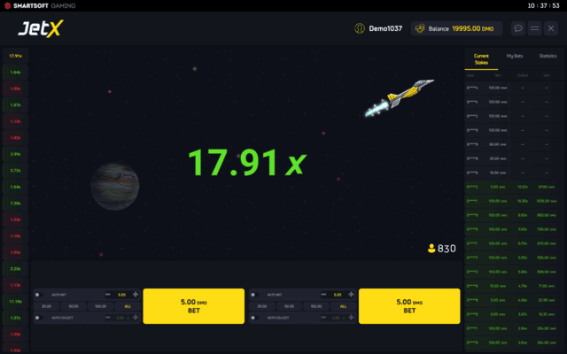 Gameplay de JetX - Avion dans l'espace lointain